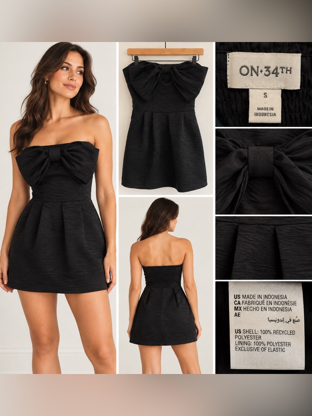 On 34th Black Strapless Oversized Bow Mini Dress Size Small